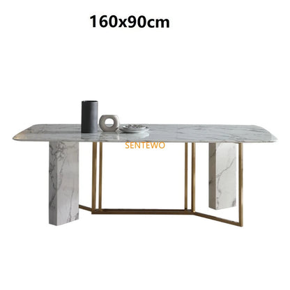 SENTEWO Ensemble de table à manger de cuisine et 6 chaises de luxe en marbre italien avec base en acier inoxydable doré