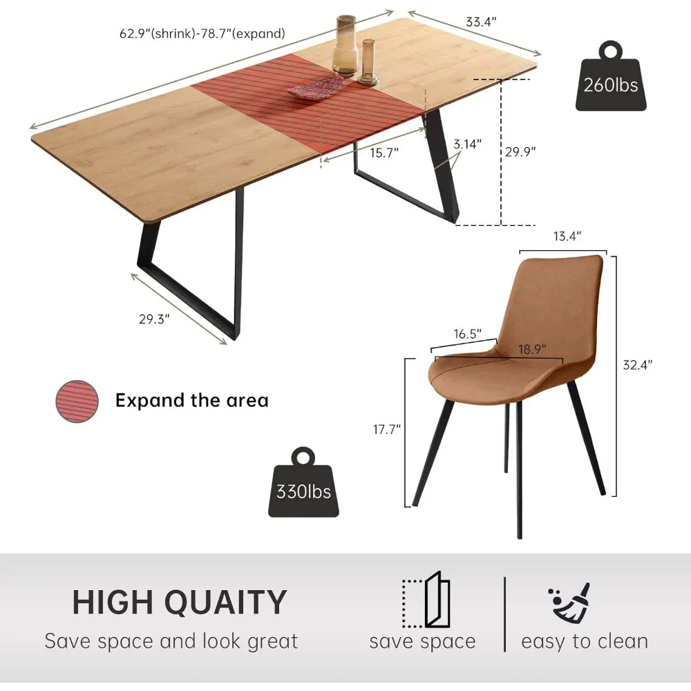 Mesa de comedor moderna de mediados de siglo, mesa de comedor rectangular de madera, mesa de comedor extensible que ahorra espacio para la cocina