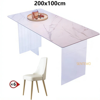 SENTEWO Free Shipping Marble Top Dining Table Set 4 Chairs Suspended Transparent Acrylic Base Tables Kitchen Home Furniture