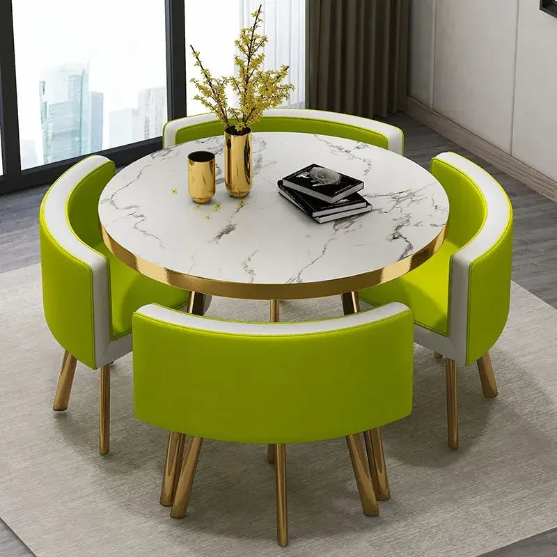 Marble Round 80cm Dining Tables Set 4 Chairs Modern Center Wood Table Luxury White Muebles Para El Hogar Apartment Furniture