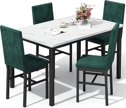 Ensemble de table à manger pour 4 personnes, tables de salle à manger en faux marbre avec 4 chaises de salle à manger rembourrées en velours, ensemble table et chaises de cuisine