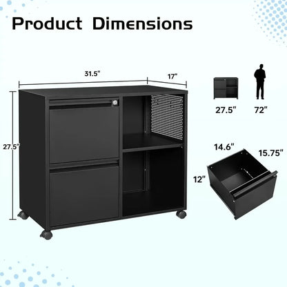 Archivadores de 2 cajones con ruedas, archivadores de metal con estantes de almacenamiento, archivadores móviles para oficina en casa con cerraduras