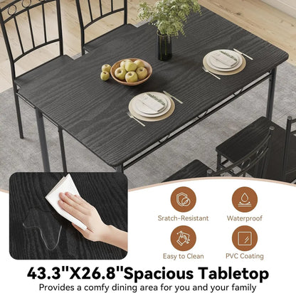 Juego de mesa de comedor para 4, mesa de cocina de 5 piezas y sillas, juego de mesa de comedor rectangular con 4 sillas, cocina que ahorra espacio