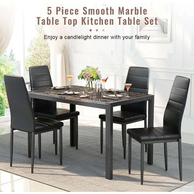 Recaceik Furniture 5 Piece Faux Dining Set, Modern Kitchen Table Marble Top and High Chairs for Breakfast Nook Small Spaces()