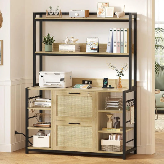 File Cabinet with Charging Station, Vertical Filing Cabinet with Lock for Home Office