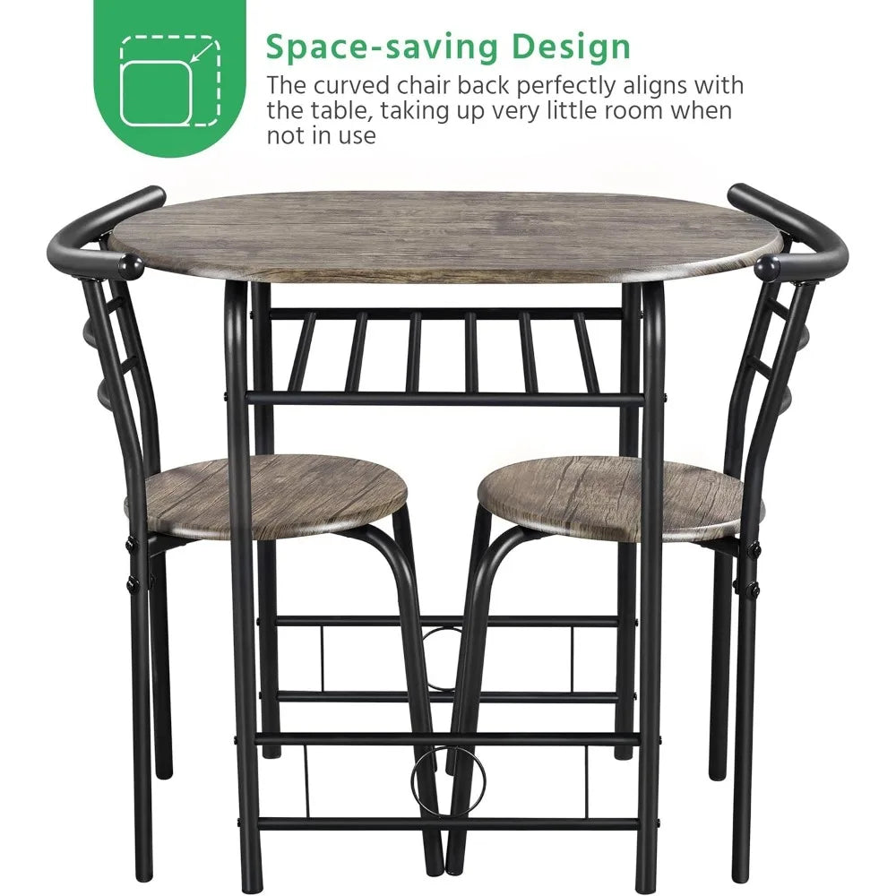 3 Piece Dining Table， Kitchen Table & Chair Sets, Compact Bistro Table Set with Steel Legs, Built-in Wine Rack for Small Space