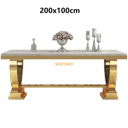 SENTEWO Ensemble de tables et chaises de salle à manger de luxe en marbre avec base en métal émaillé au titane et doré