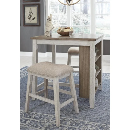 3 Piece Counter Height Dining Set, Includes Table and 2 Barstools, Whitewash