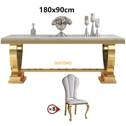 SENTEWO Ensemble de tables et chaises de salle à manger de luxe en marbre avec base en métal émaillé au titane et doré