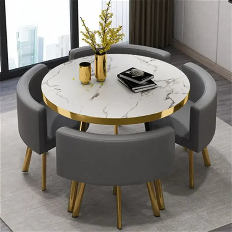 Marble Round 80cm Dining Tables Set 4 Chairs Modern Center Wood Table Luxury White Muebles Para El Hogar Apartment Furniture