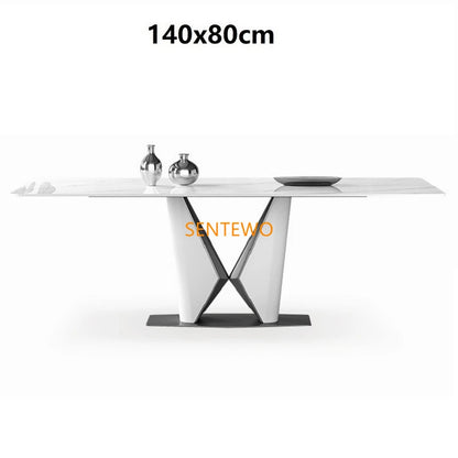 Juego de mesa de comedor de lujo con losa de mármol y 8 sillas, mesa de comedor de mármol, mesa de comedor de acero inoxidable con base dorada