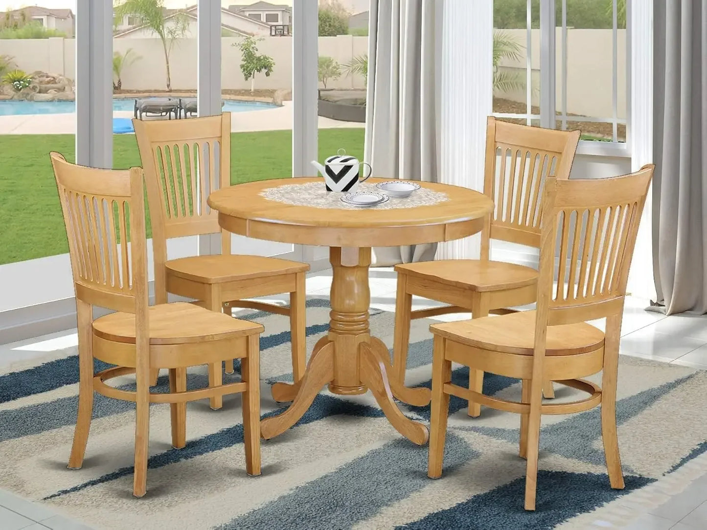 3 Piece Dining Room Furniture Set Contains a Round Dining Table with Pedestal and 2 Wood Seat Chairs, 36x36 Inch, Linen White