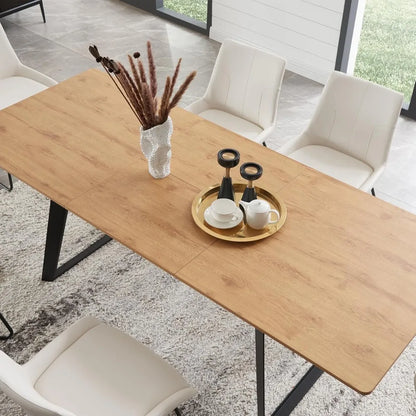 Mesa de comedor moderna de mediados de siglo, mesa de comedor rectangular de madera, mesa de comedor extensible que ahorra espacio para la cocina