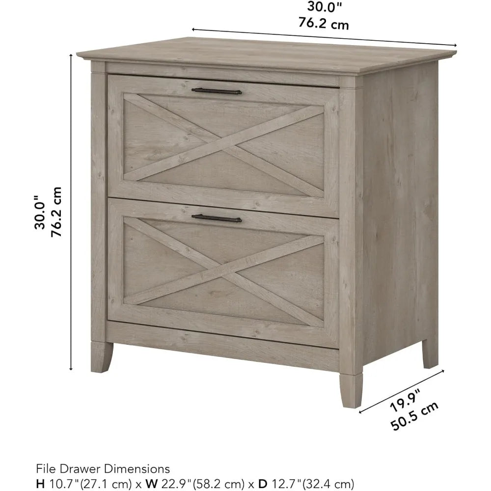 2 Drawer Lateral File Cabinet in Washed Gray | Document Storage for Home Office | Accent Chest with Drawers