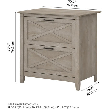 2 Drawer Lateral File Cabinet in Washed Gray | Document Storage for Home Office | Accent Chest with Drawers