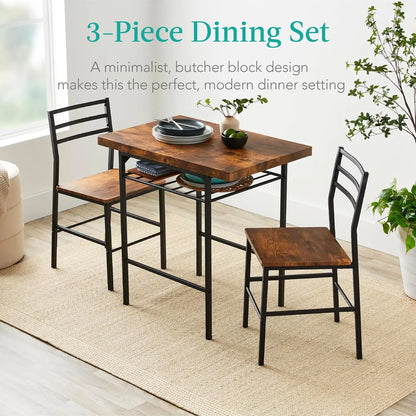 3-Piece Modern Dining Set, Space Saving Dinette for Kitchen, Dining Room, Small Space w/Steel Frame, Built-in Storage Rack - Bro