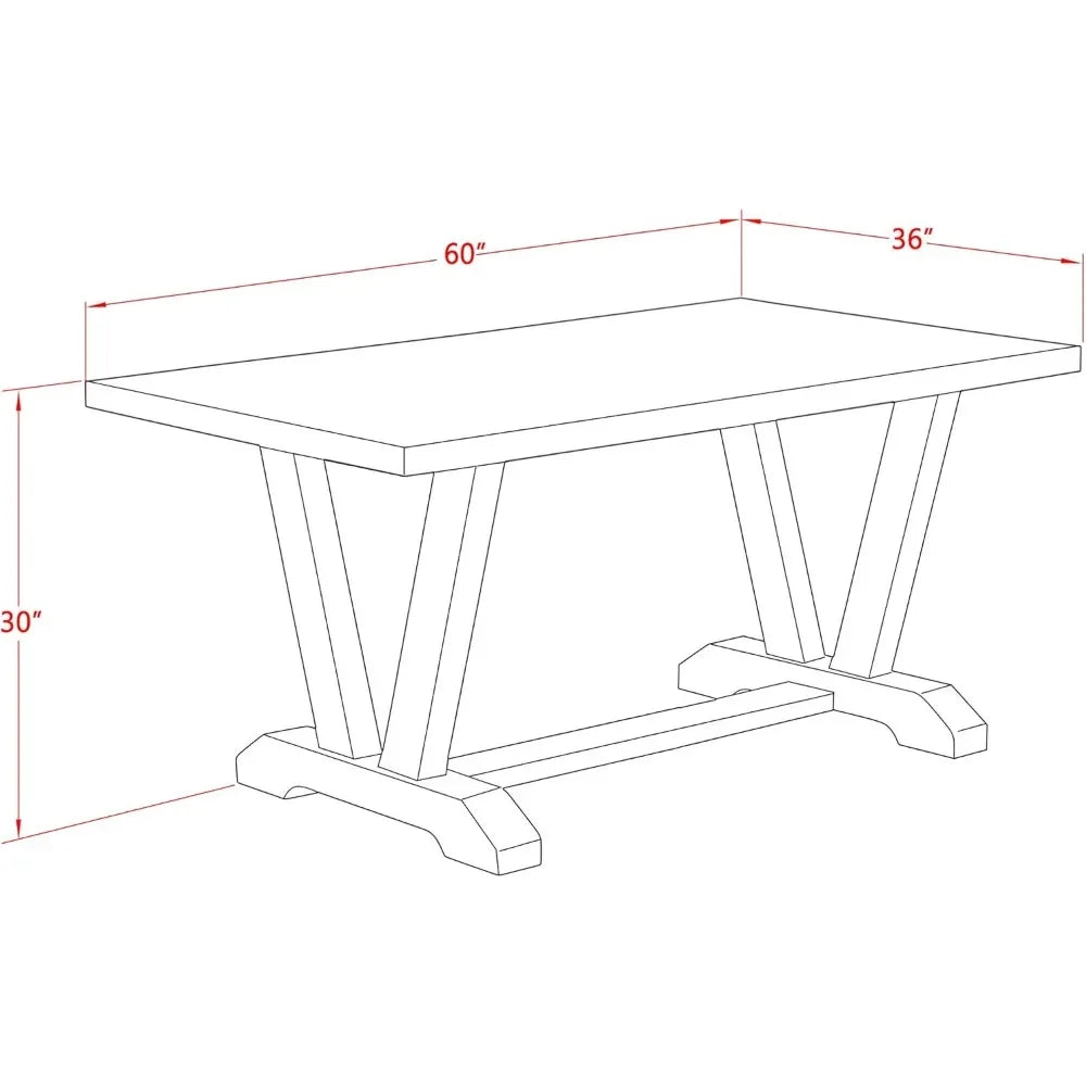 El juego de comedor estilo V de 7 piezas consta de una mesa de cocina rectangular con patas en V y 6 sillas de comedor Parson de tela de lino Gotham oscuro.