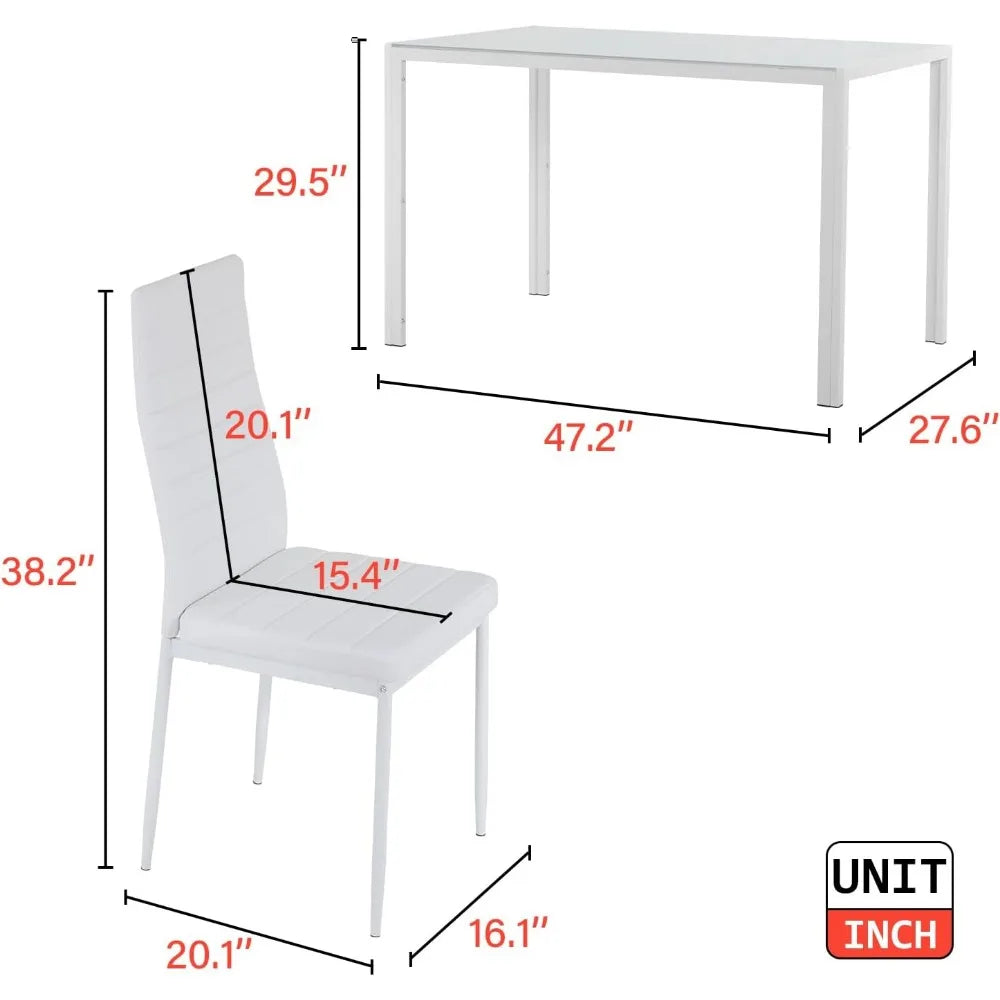 Juego de Mesa de Comedor Cristal para Espacios Pequeños Mesa de Cocina y Sillas para 4 Muebles para el Hogar Rectangular Moderna, Cristal Blanco