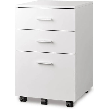 3 Drawer Wood Mobile File Cabinet, Rolling Filing Cabinet for Letter/A4 Size