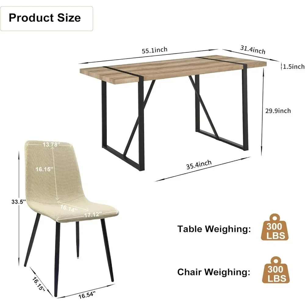 Modern Dining Table Set for 4, Rectangular Dining Table and 4 Beige Dining Chairs Suitable for Living Room, Dining Room, Kitchen