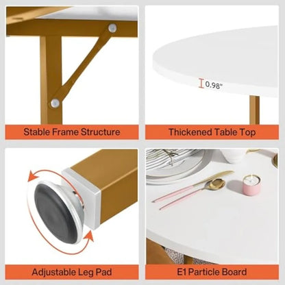 Juego de mesa de comedor de 47 pulgadas, mesa de comedor de cocina para comedor, mesa de comedor redonda para 4 personas con estantes de almacenamiento