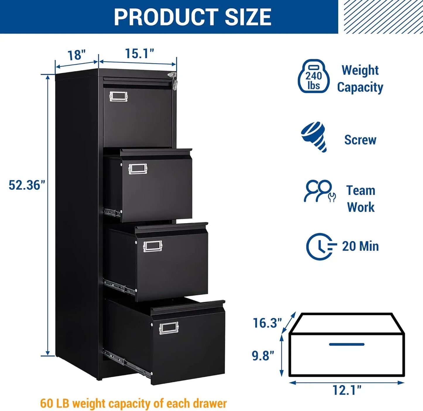 Archivadores verticales - Archivadores laterales - Gabinetes de almacenamiento de acero con cerradura de metal para la oficina en casa para colgar