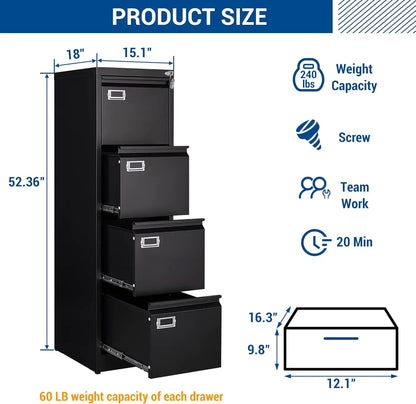 Archivadores verticales - Archivadores laterales - Gabinetes de almacenamiento de acero con cerradura de metal para la oficina en casa para colgar