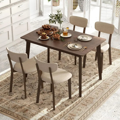 Juego de mesa de comedor para 4 personas, mesa de cocina moderna de mediados de siglo y 4 sillas, patas de madera de caucho, respaldo curvo, juego de comedor