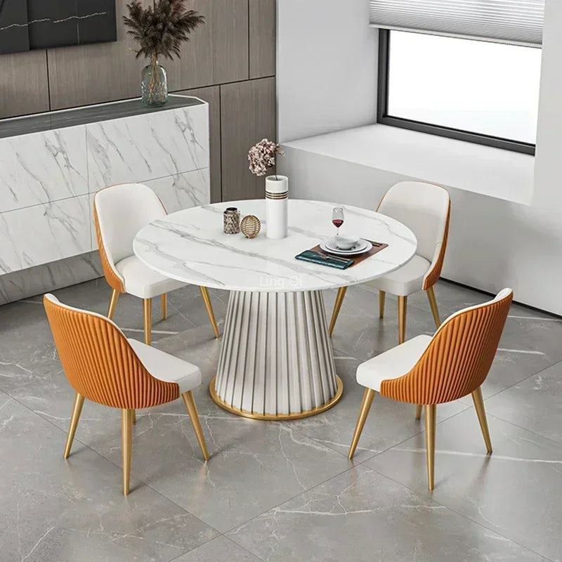 Mesa de comedor para apartamento pequeño, redonda, de estilo nórdico, color blanco, mesas de centro, sillas, organizador, muebles para sala de estar