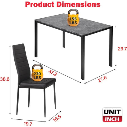 Ensemble table et chaises de salle à manger, plateau de table rectangulaire moderne en marbre avec 4 chaises en cuir PU pour salle à manger et cuisine, marbre