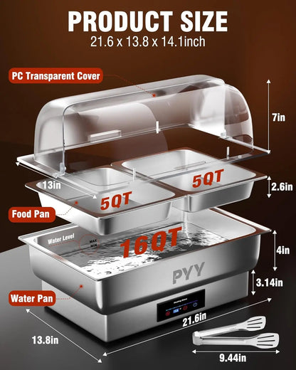 PYY - Juego de plato para calentar alimentos eléctrico, plato para calentar alimentos con tapa enrollable, juego de servidor para calentar alimentos, juego de plato para calentar alimentos para catering, bufés (tamaño medio con tapa)