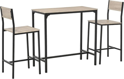 3 Piece Bar Table and Chairs, Industrial Dining Table Set for 2, Counter Height Kitchen Table with Bar stools