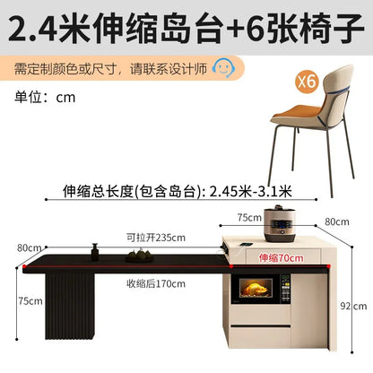 Rock Slab Island Plus Dining Table Integrated Household Retractable Italian Light Luxury Island Dining Table