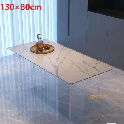 SENTEWO Free Shipping Marble Top Dining Table Set 4 Chairs Suspended Transparent Acrylic Base Tables Kitchen Home Furniture