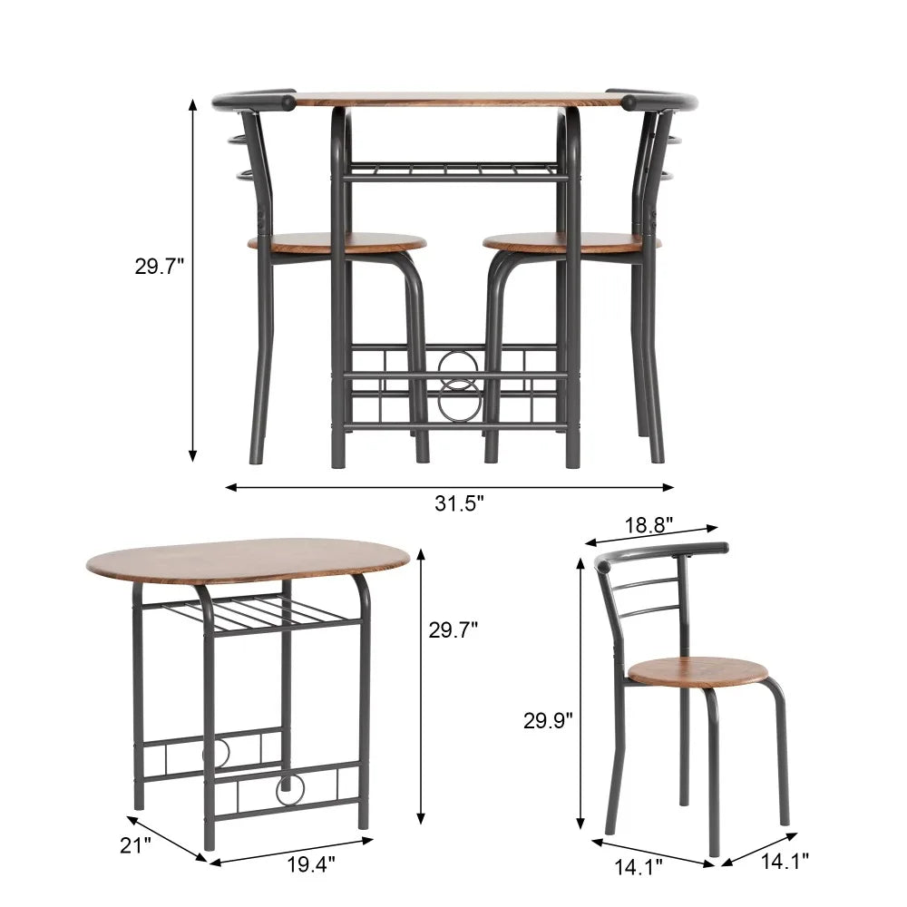 3 Pieces Dining Set Breakfast Table Set Space Saving Wooden Chairs and Table Set, for Dining, Office and Living Spaces of Home