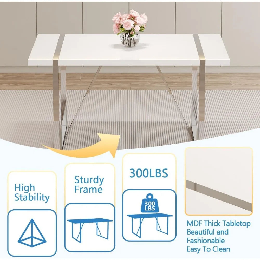 Ensemble table à manger 5 personnes, ensemble table et chaises de cuisine pour 4 personnes, structure en métal et sièges rembourrés, plateau laqué piano