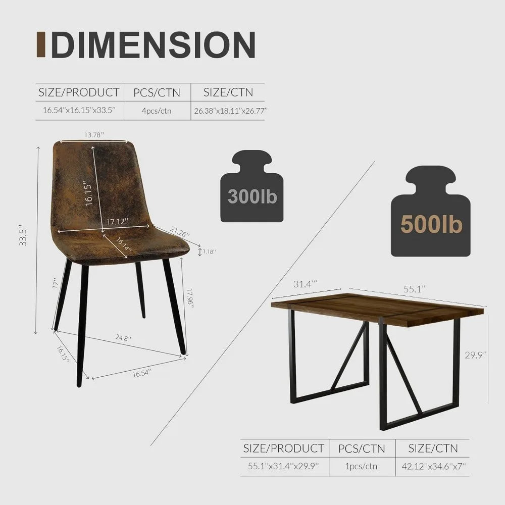 Ensemble de table à manger, ensemble de table de salle à manger rectangulaire moderne de 5 pièces avec 4 chaises de salle à manger en tissu, idéal pour la cuisine, assemblage facile