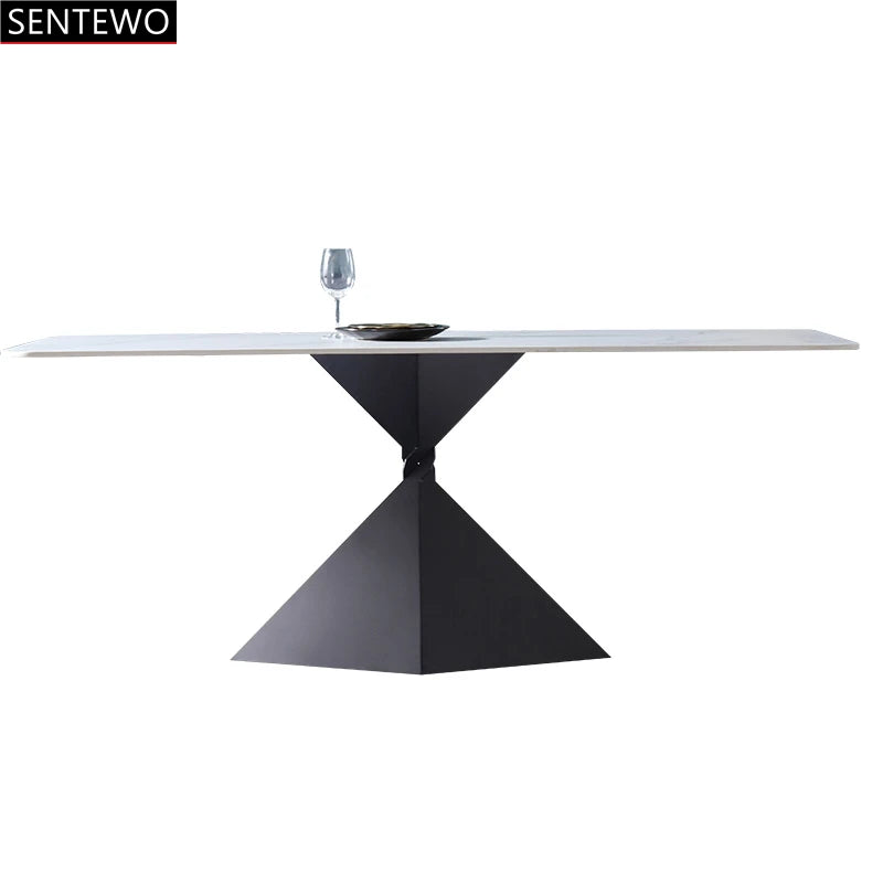 Mesa de comedor y silla de comedor de losa de roca italiana SENTEWO, base de acero al carbono, mesas de mármol sintético, muebles para el hogar, muebles para cocina