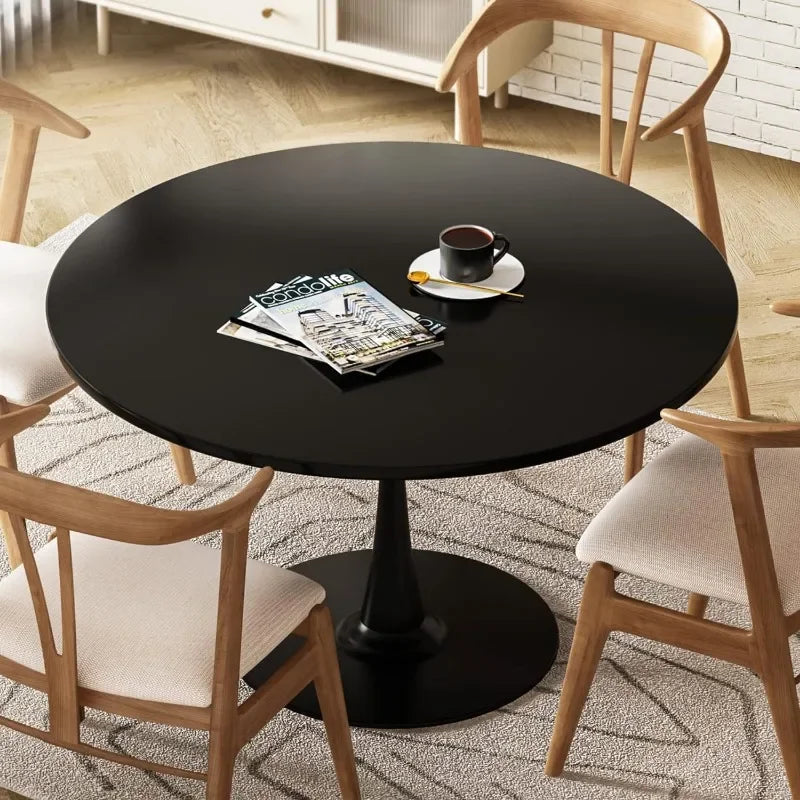 Mesa de comedor redonda de mármol ZHENXIANG, mesa de comedor de cocina Tulip de 42,1" para 4-6 personas con tablero de MDF y base de pedestal