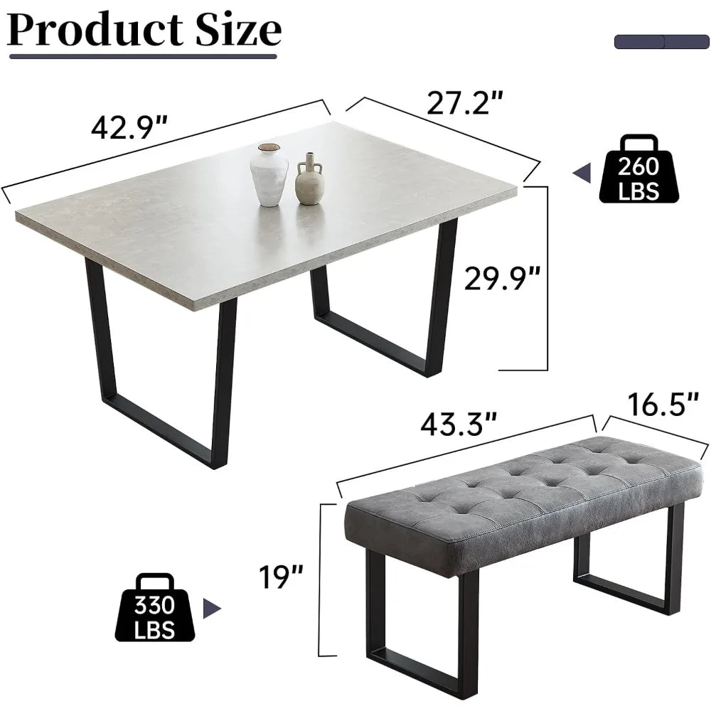 3 Piece Dining Table Set with Bench, 42.9 Inch Modern Kitchen Table with Left Seat Corner Bench and Bench Dining Room Sets