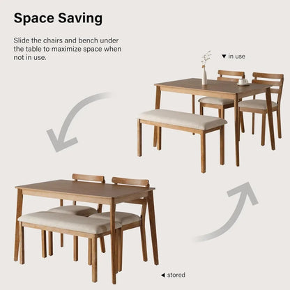 Juego de mesa de comedor moderno para 4, mesa de comedor de madera rústica y sillas de madera maciza, juego de comedor de 5 piezas, envío gratuito para el hogar