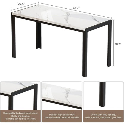 Ensemble de table de salle à manger avec 2 bancs, ensemble de table à manger pour 4 à 6 personnes, ensemble de table de petit-déjeuner en faux marbre et revêtement en cuir PU