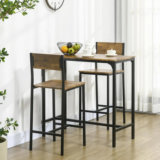 3 Piece Bar Table and Chairs, Industrial Dining Table Set for 2, Counter Height Kitchen Table with Bar stools