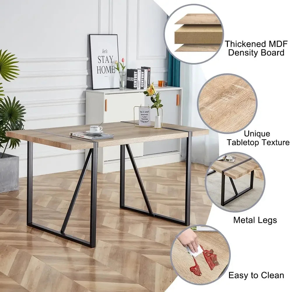 Juego de mesa de comedor para 4, mesa de comedor de madera moderna de 55'', 4 sillas de comedor de tela, juego de mesa y sillas de 4