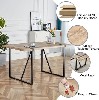 Juego de mesa de comedor para 4, mesa de comedor de madera moderna de 55'', 4 sillas de comedor de tela, juego de mesa y sillas de 4