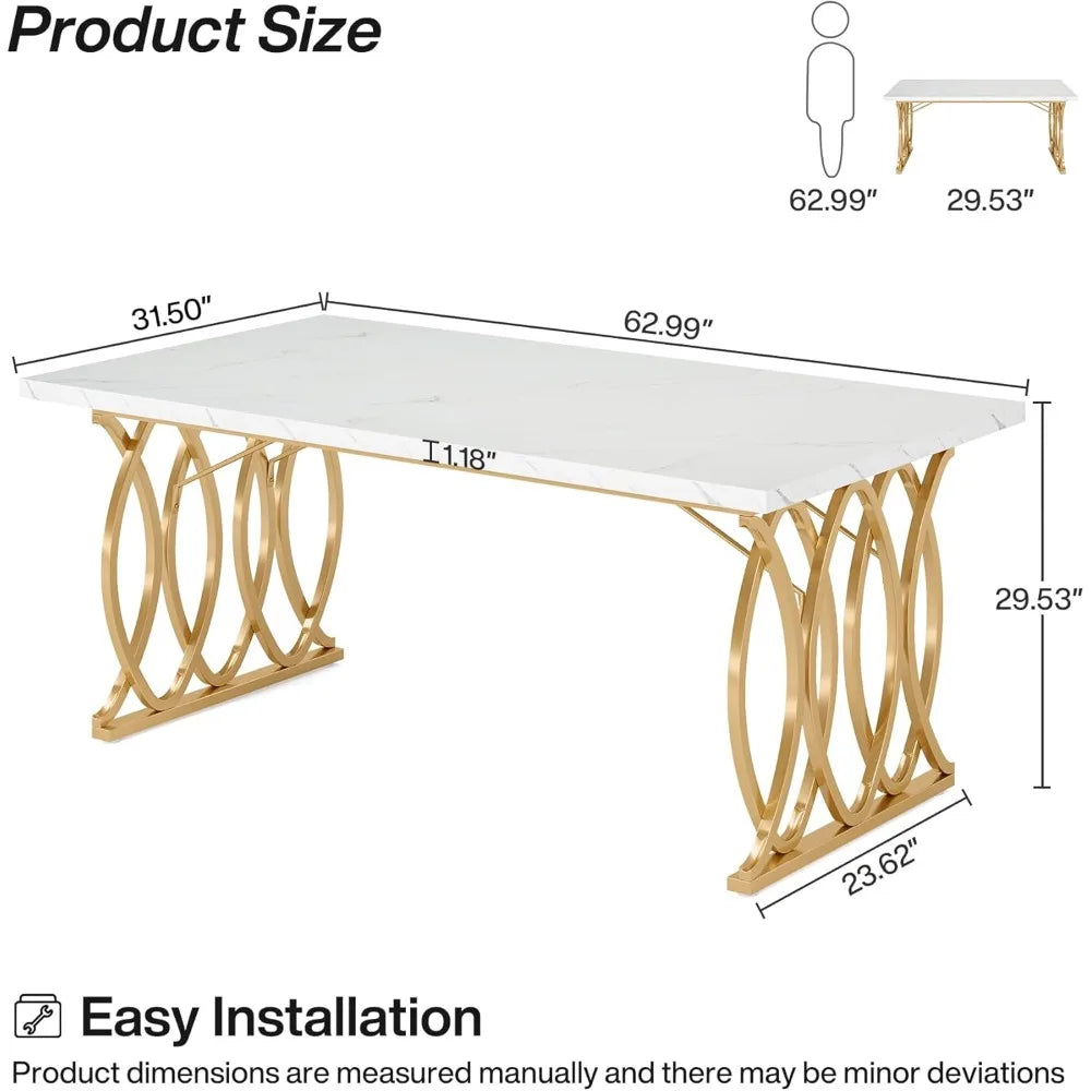 Mesa de comedor moderna, mesa de cocina grande de 63" para 4-6 personas, mesa de comedor rectangular única Muebles de cocina y comedor