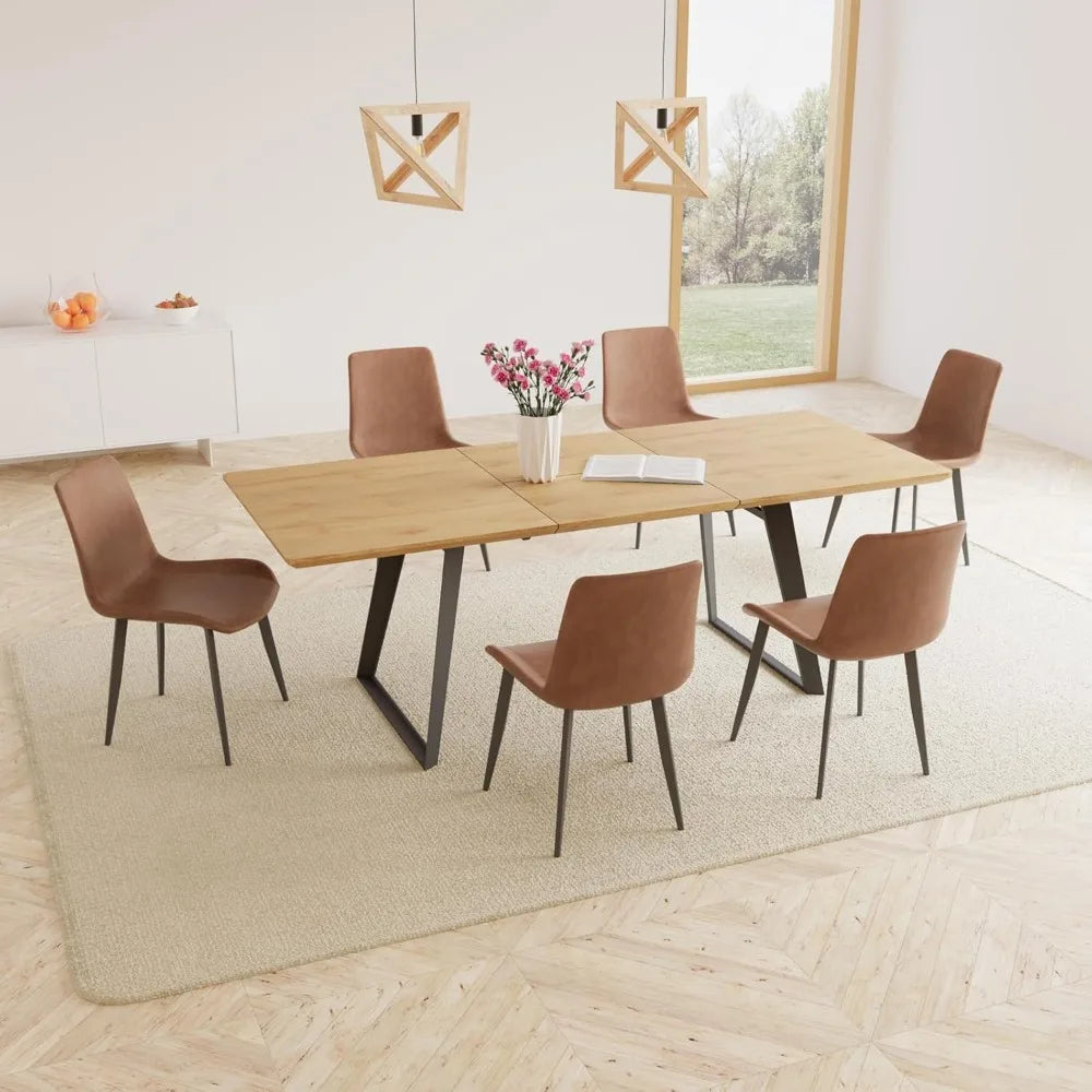 Mesa de comedor moderna de mediados de siglo, mesa de comedor rectangular de madera, mesa de comedor extensible que ahorra espacio para la cocina