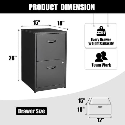 2 Drawer Vertical File Cabinet, Metal File Cabinets with Lock, Adjustable Level Feet, Storage Filing Cabinet for Home Office