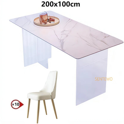 SENTEWO Free Shipping Marble Top Dining Table Set 4 Chairs Suspended Transparent Acrylic Base Tables Kitchen Home Furniture