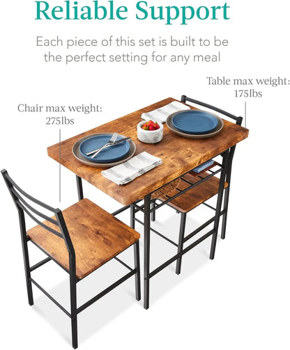 3-Piece Modern Dining Set, Space Saving Dinette for Kitchen, Dining Room, Small Space w/Steel Frame, Built-in Storage Rack - Bro